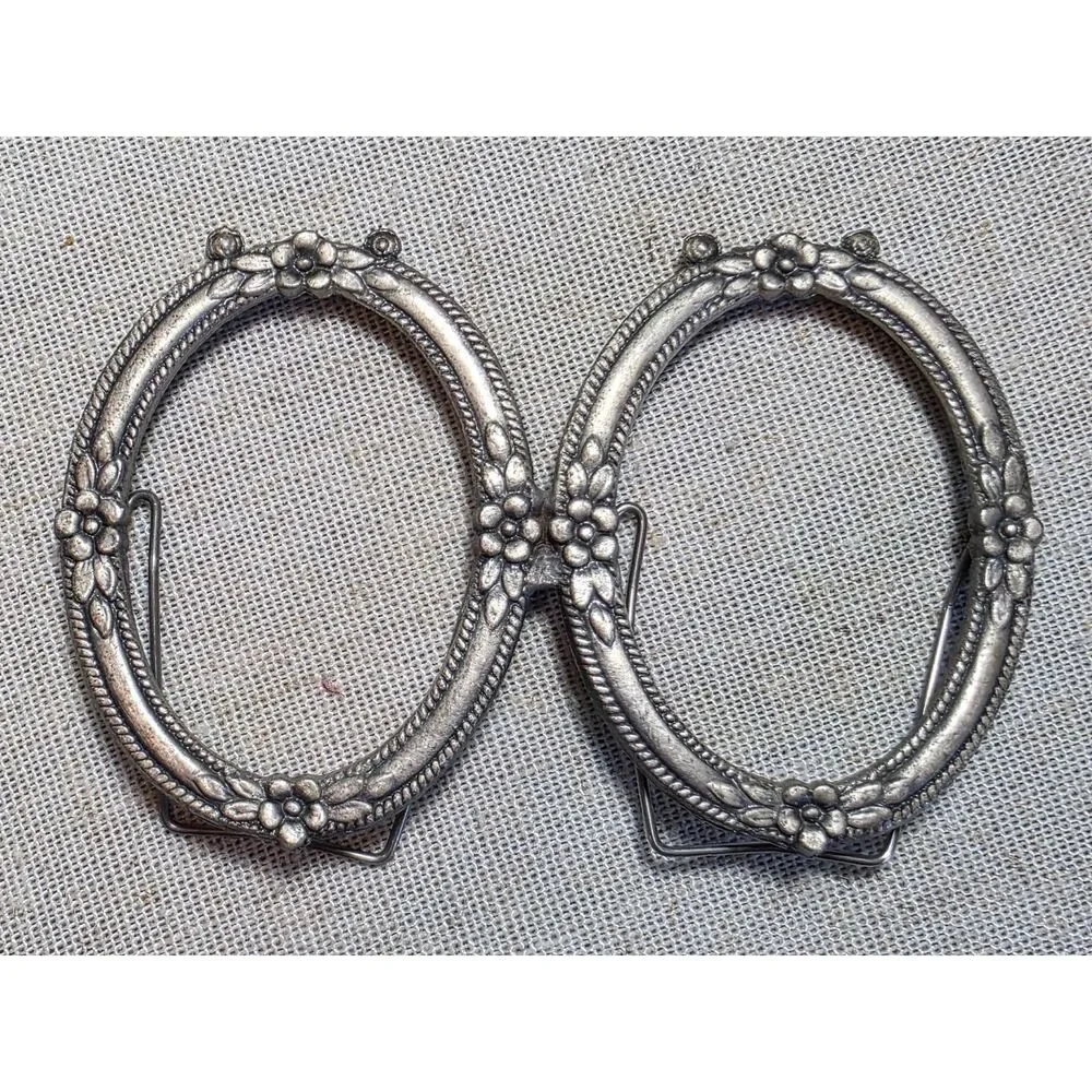 Vintage Silver Miniature Ornate Metal Picture Frame Set Single & Double Oval